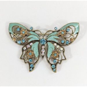 NiNA RiCCi Avon Turquoise enamel rhinestone butterfly shaped brooch pin